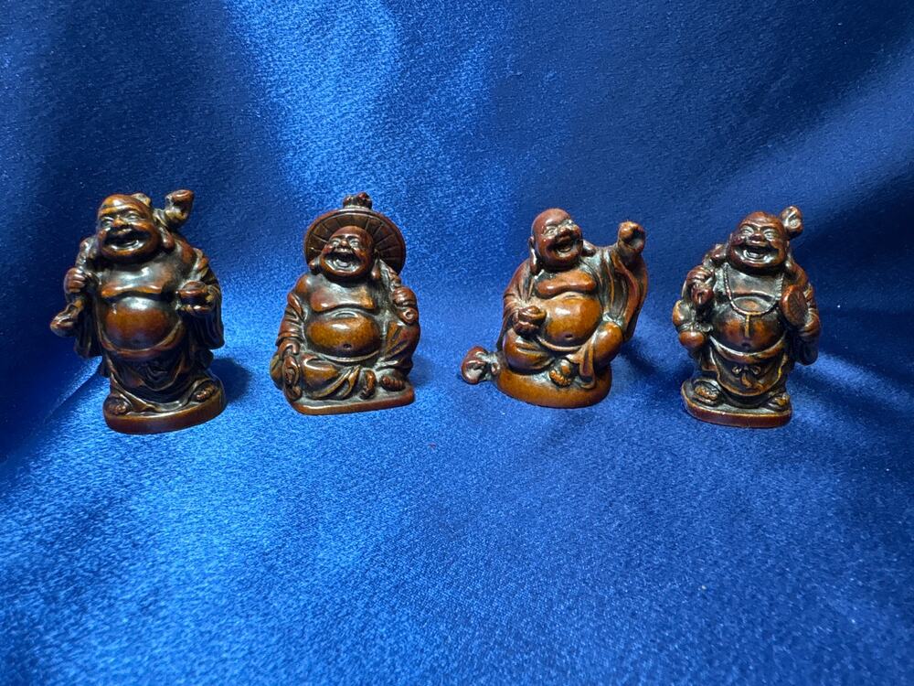 Set of Four Happy Buddhas Red Risen Figurines